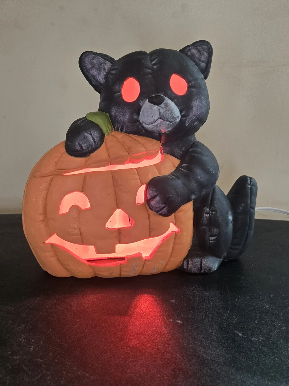 Vintage Black Cat Jack O Lantern Light Up Ceramic Halloween Pumpkin 80s 90s